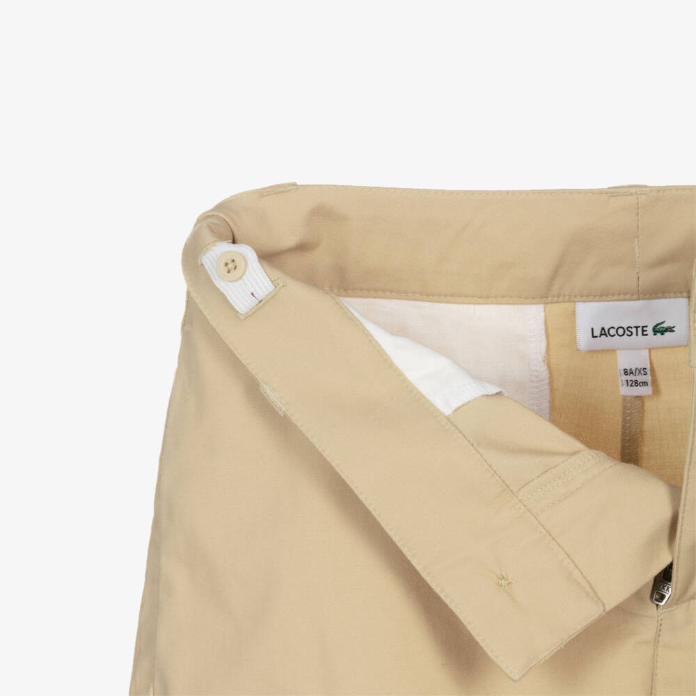 Lacoste-Boys Beige Cotton Cargo Shorts | Childrensalon