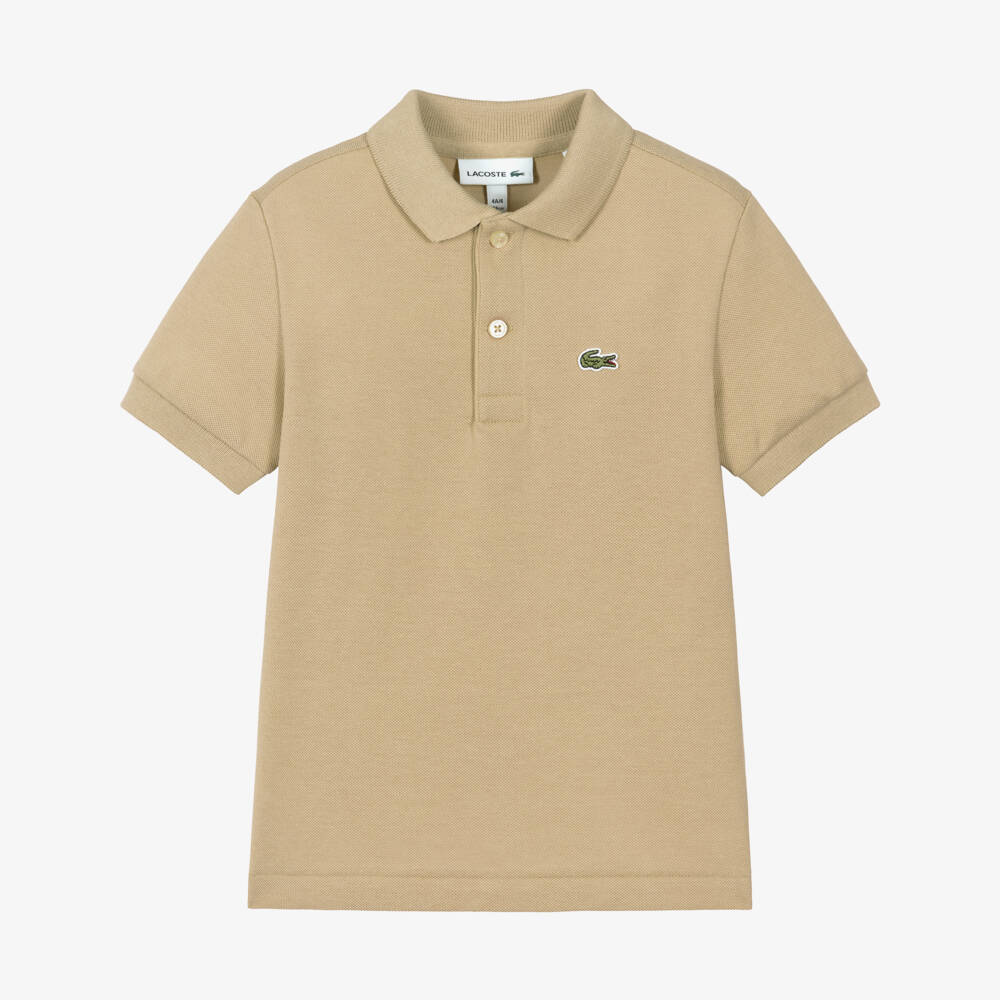 Lacoste-تيشيرت بولو قطن بيكيه بشعار التمساح لون بيج للأولاد | Childrensalon