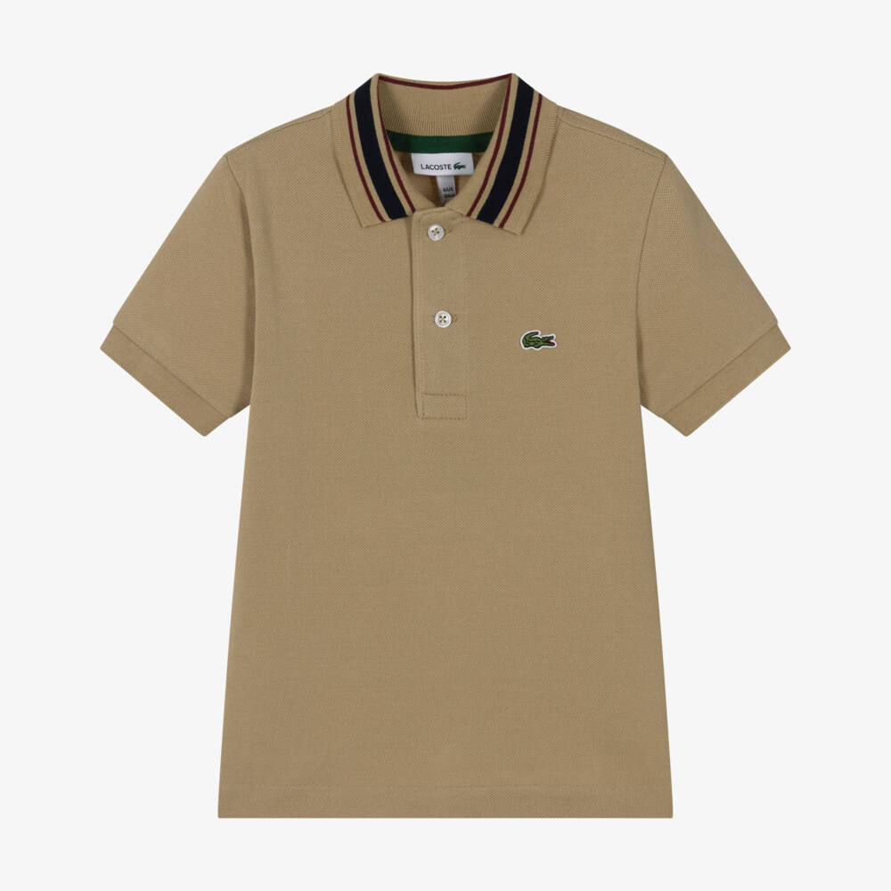 Lacoste-Boys Beige Cotton Piqué Short-Sleeve Polo Shirt | Childrensalon