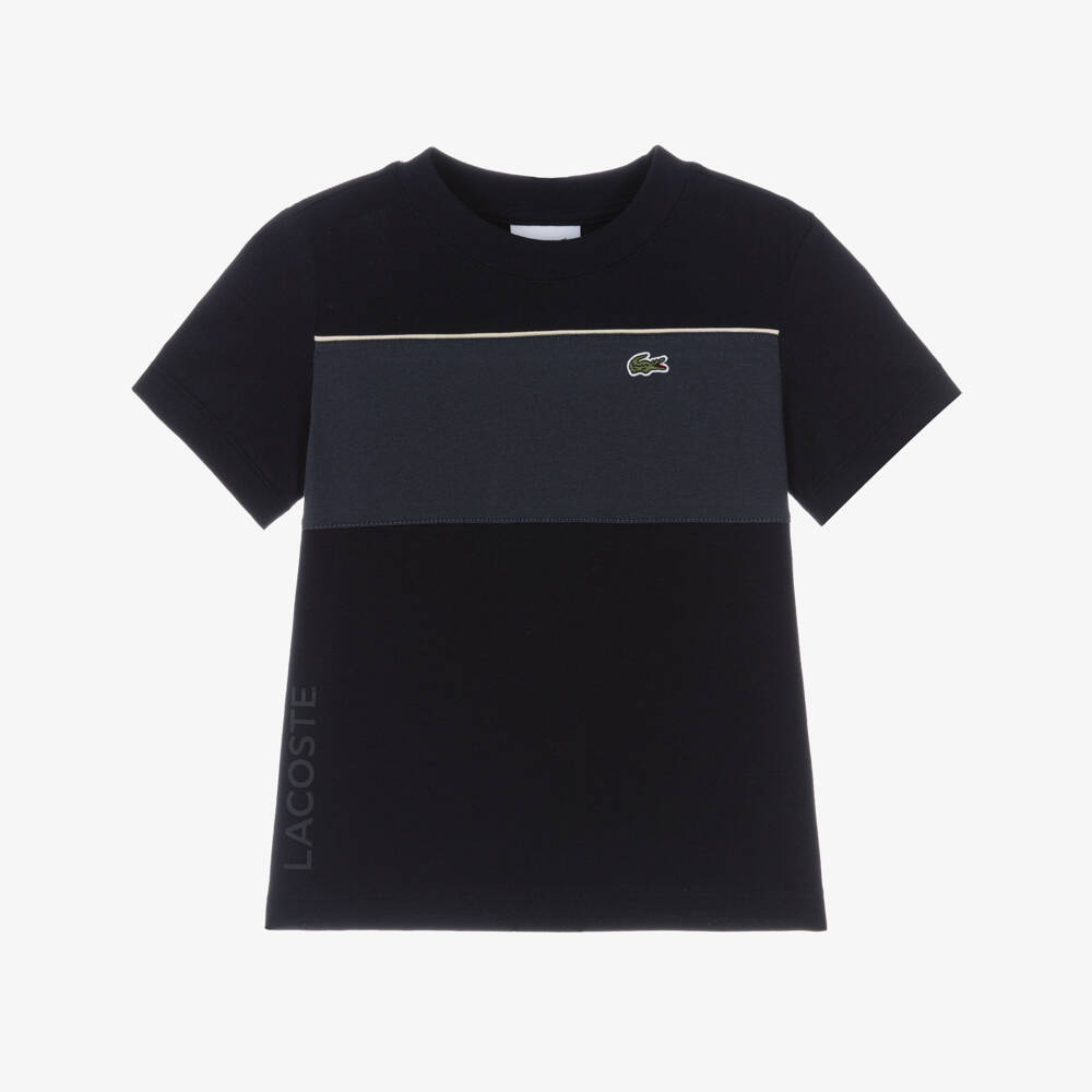 Lacoste-تيشيرت قطن بشعار التمساح لون أسود للأولاد | Childrensalon