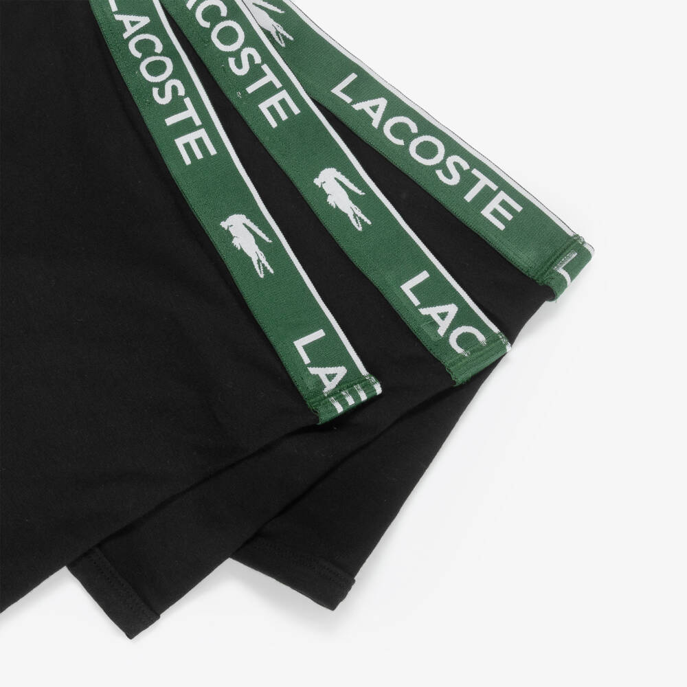 Lacoste-Boys Black Cotton Crocodile Logo Boxer Shorts (3 Pack) | Childrensalon