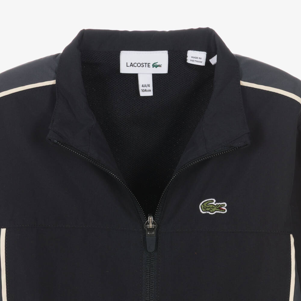 Lacoste-بدلة رياضية بسحاب لون أسود ورمادي للأولاد | Childrensalon