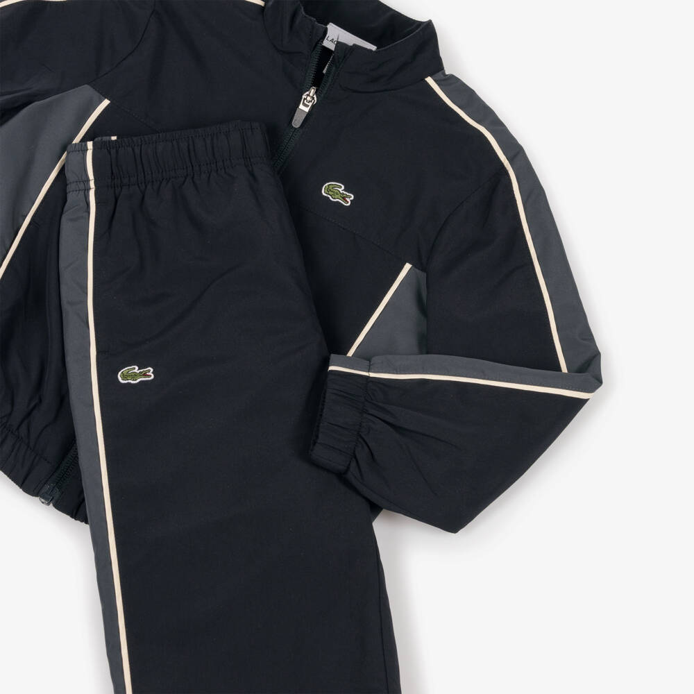 Lacoste-بدلة رياضية بسحاب لون أسود ورمادي للأولاد | Childrensalon