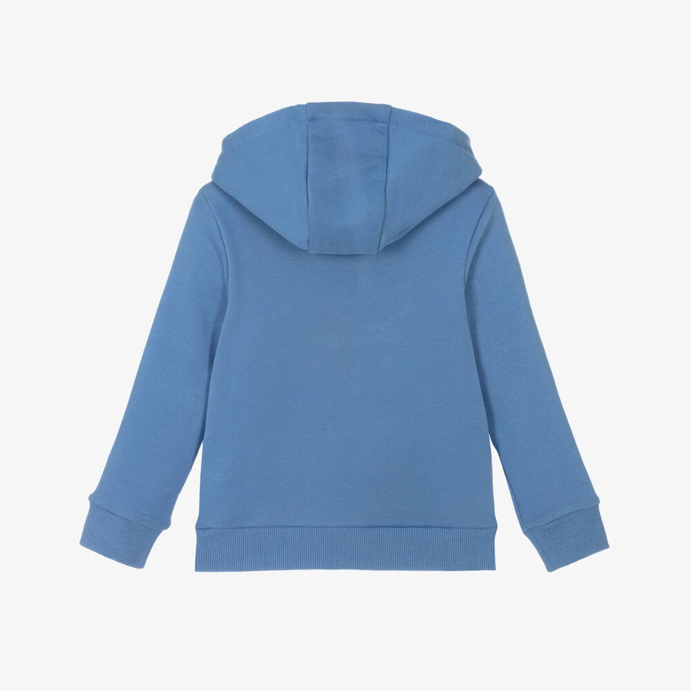 Lacoste-Толстовка с капюшоном на молнии синяя из хлопка с контрастной вставкой для мальчиков | Childrensalon