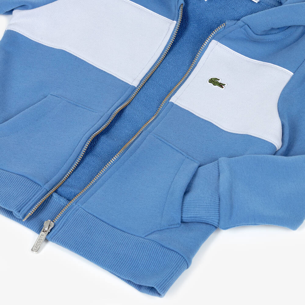 Lacoste-Толстовка с капюшоном на молнии синяя из хлопка с контрастной вставкой для мальчиков | Childrensalon