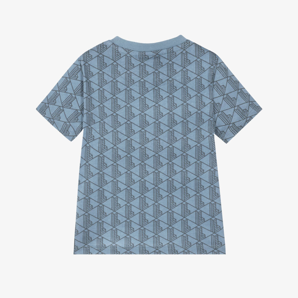 Lacoste-Boys Blue Cotton Monogram Print T-Shirt | Childrensalon