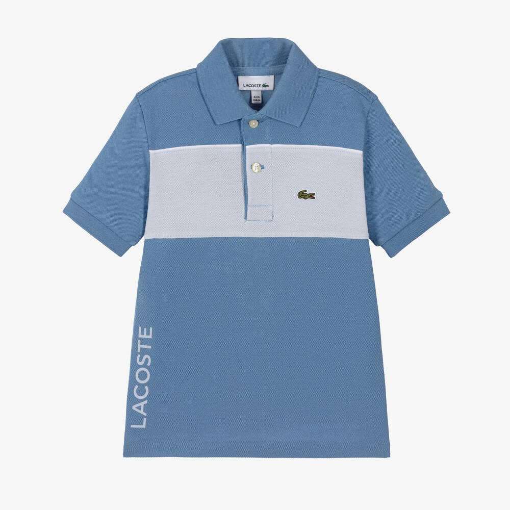 Lacoste-تيشيرت بولو قطن بيكيه لون أزرق للأولاد | Childrensalon