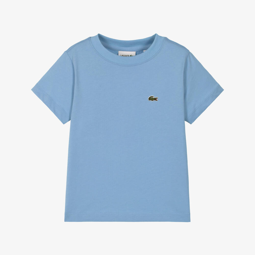Lacoste-Boys Blue Cotton T-Shirt with Crocodile Logo | Childrensalon