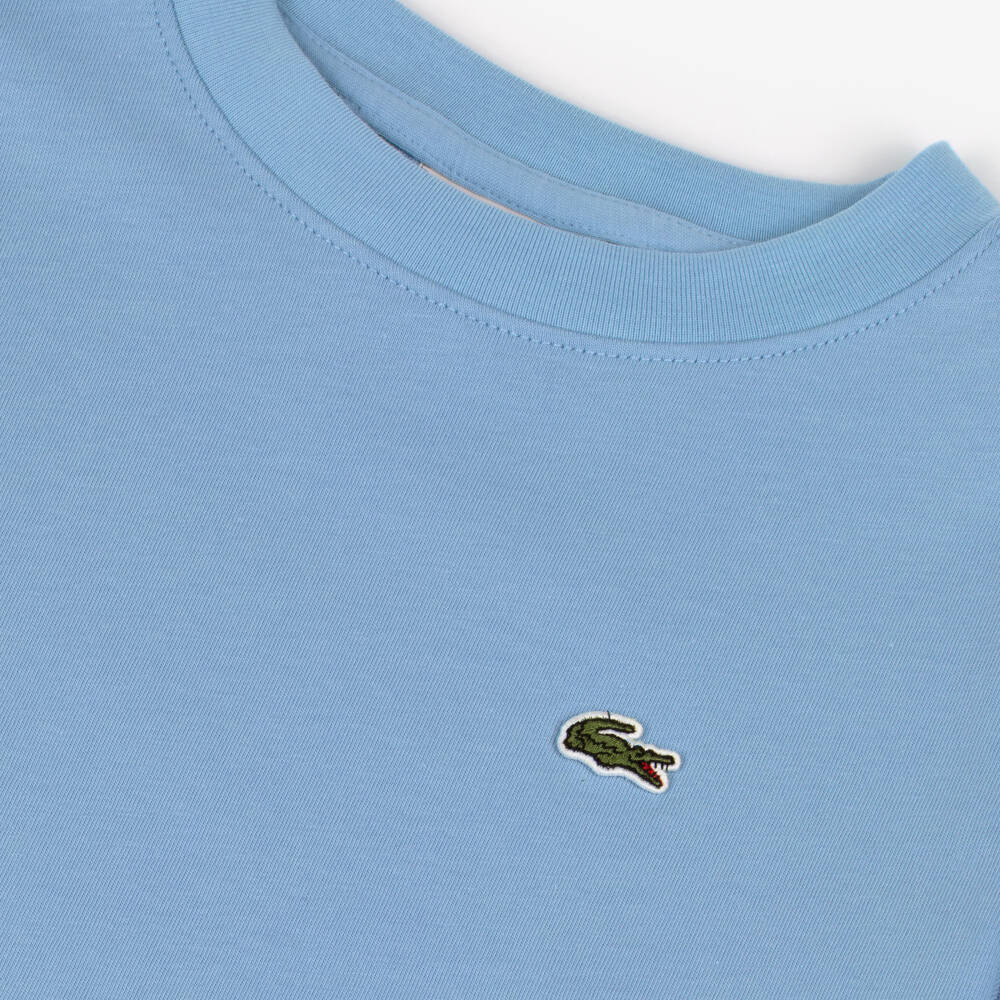 Lacoste-Boys Blue Cotton T-Shirt with Crocodile Logo | Childrensalon