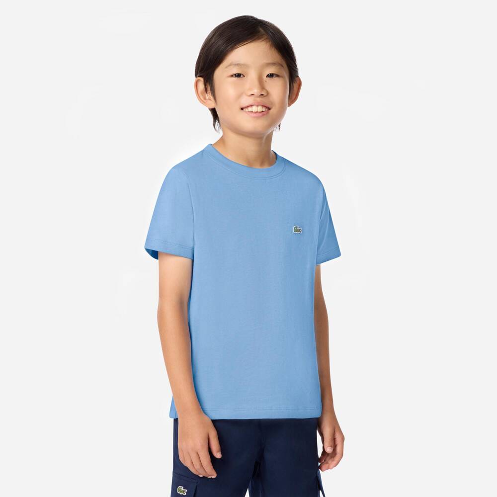 Lacoste-Boys Blue Cotton T-Shirt with Crocodile Logo | Childrensalon