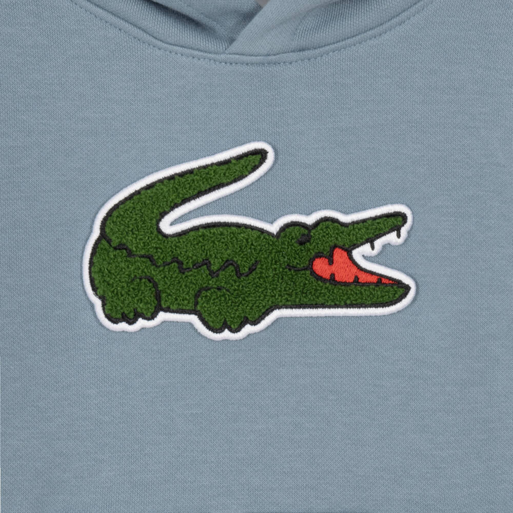 Lacoste-Boys Blue Crocodile Patch Hoodie | Childrensalon