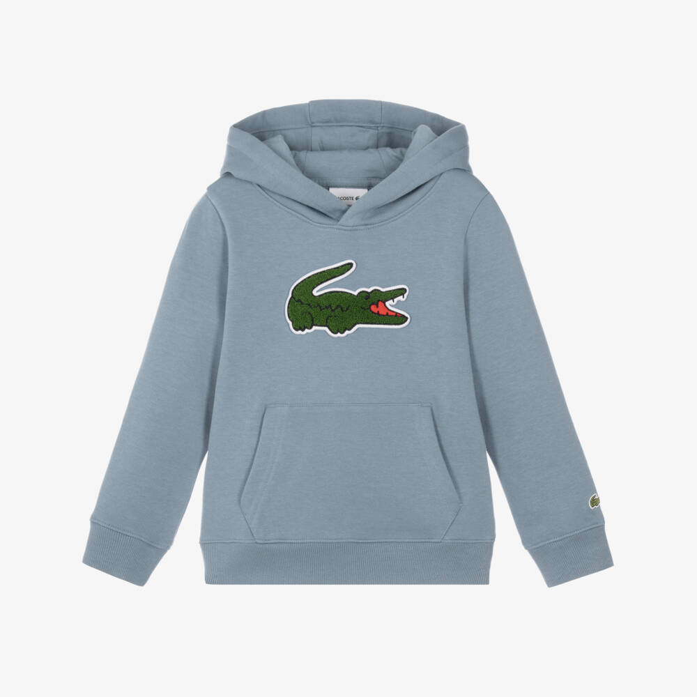 Lacoste-Boys Blue Crocodile Patch Hoodie | Childrensalon