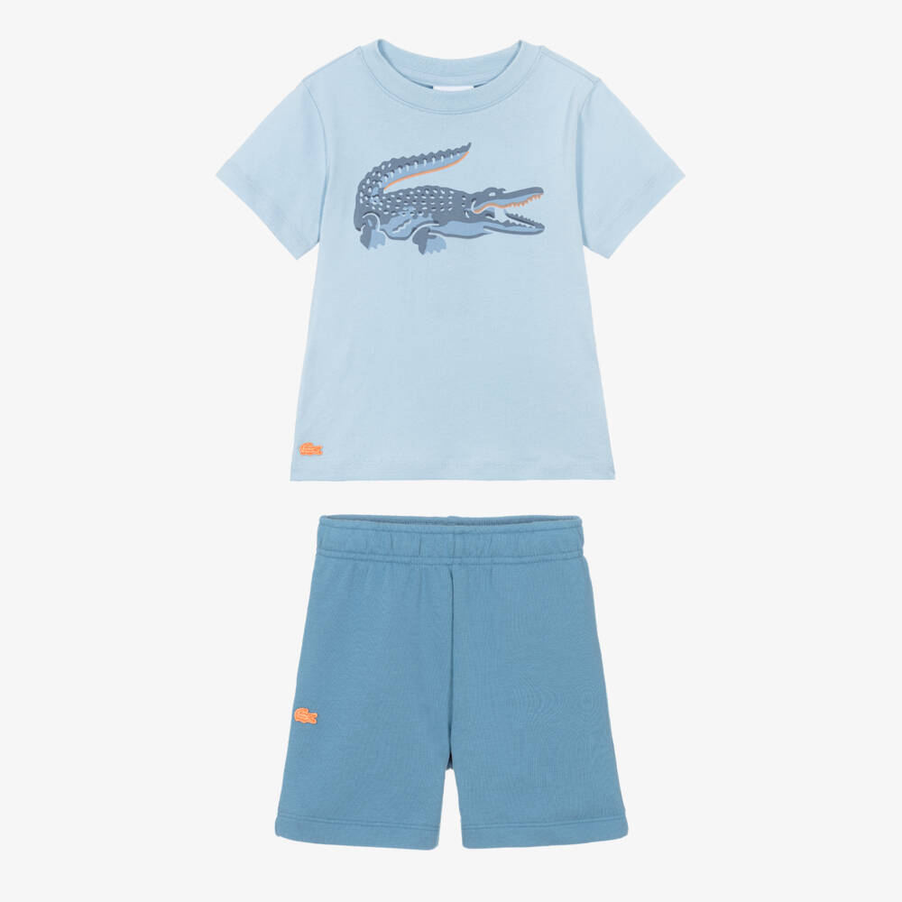 Lacoste-Boys Blue Jersey Crocodile Logo Shorts Set | Childrensalon