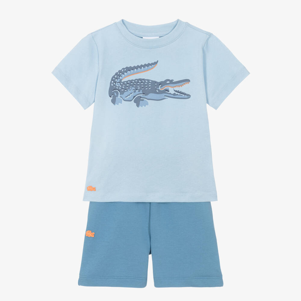 Lacoste-Boys Blue Jersey Crocodile Logo Shorts Set | Childrensalon