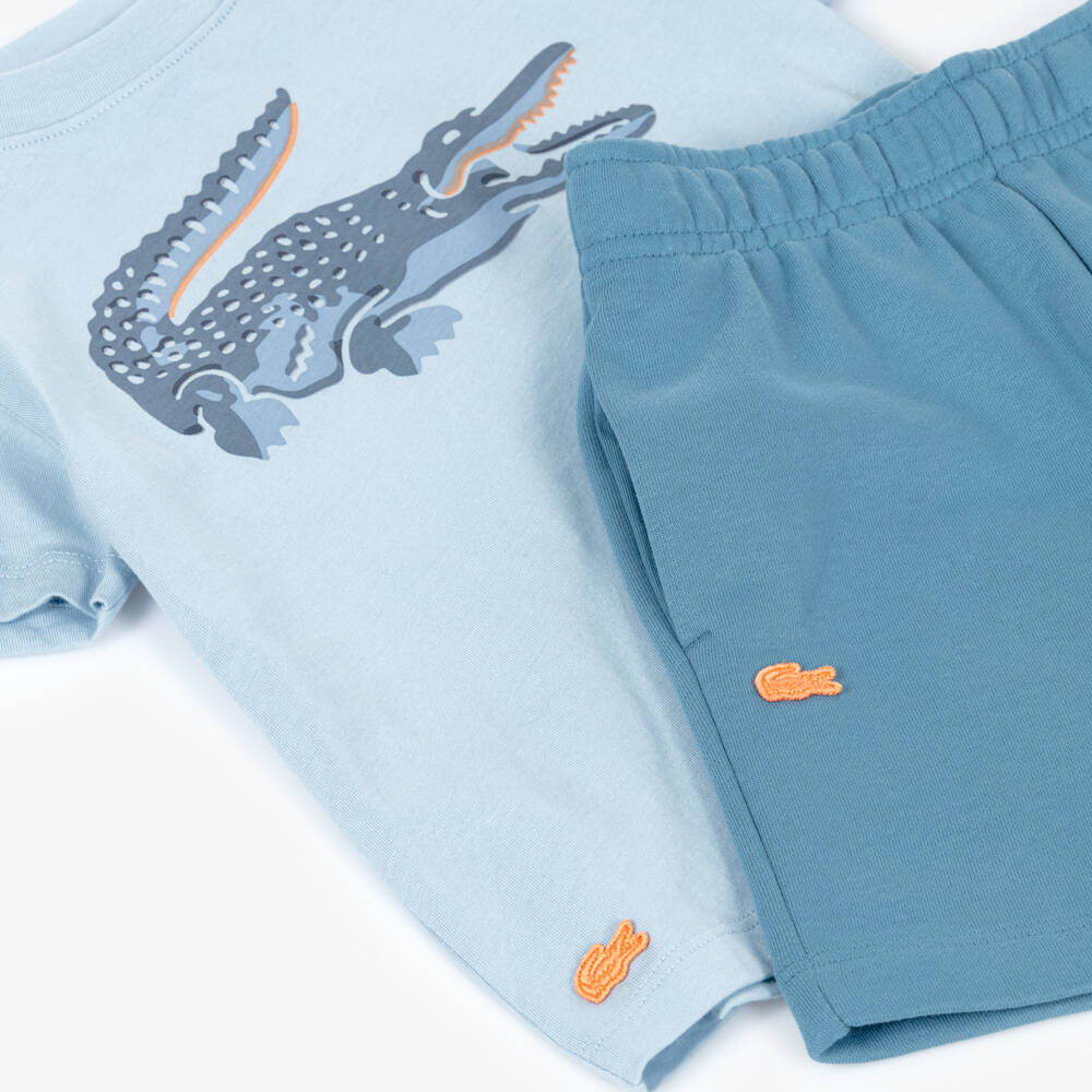 Lacoste-Boys Blue Jersey Crocodile Logo Shorts Set | Childrensalon