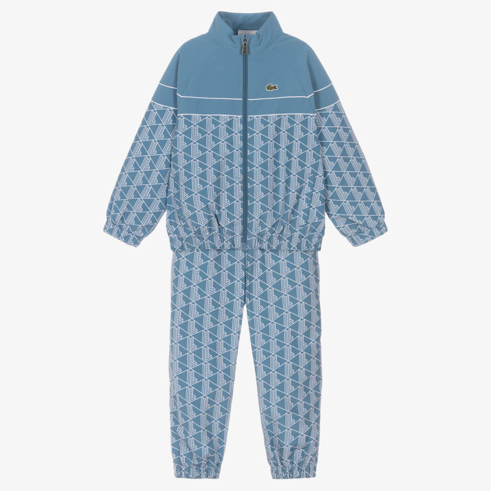 Lacoste-Boys Blue Monogram Logo Zip-Up Tracksuit | Childrensalon