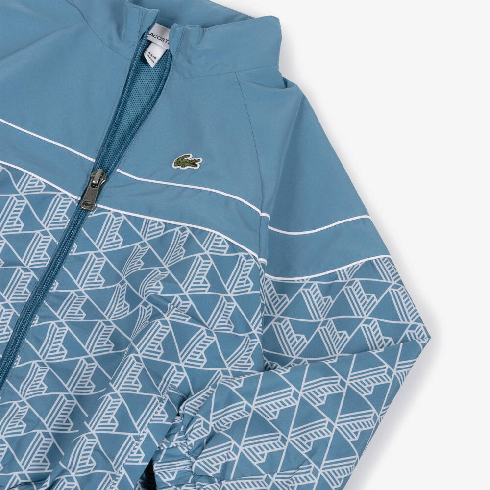 Lacoste-Boys Blue Monogram Logo Zip-Up Tracksuit | Childrensalon