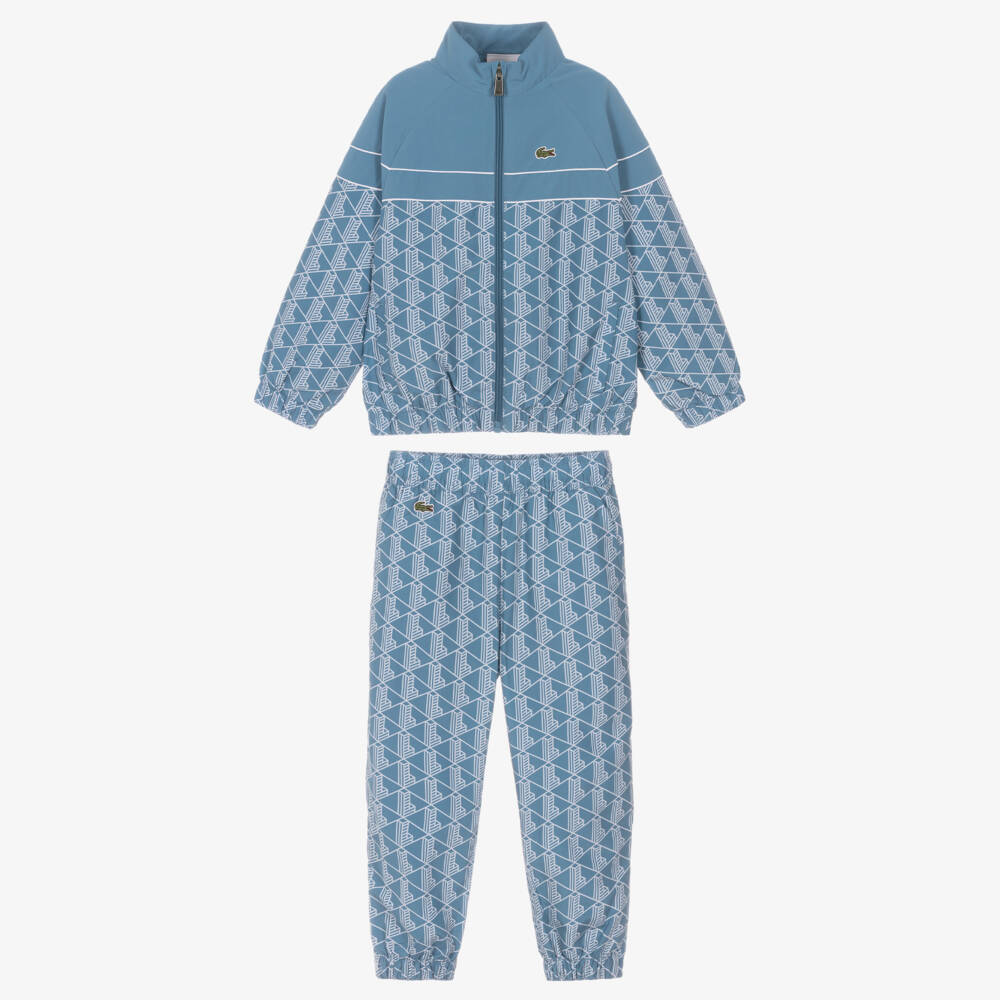 Lacoste-Boys Blue Monogram Logo Zip-Up Tracksuit | Childrensalon