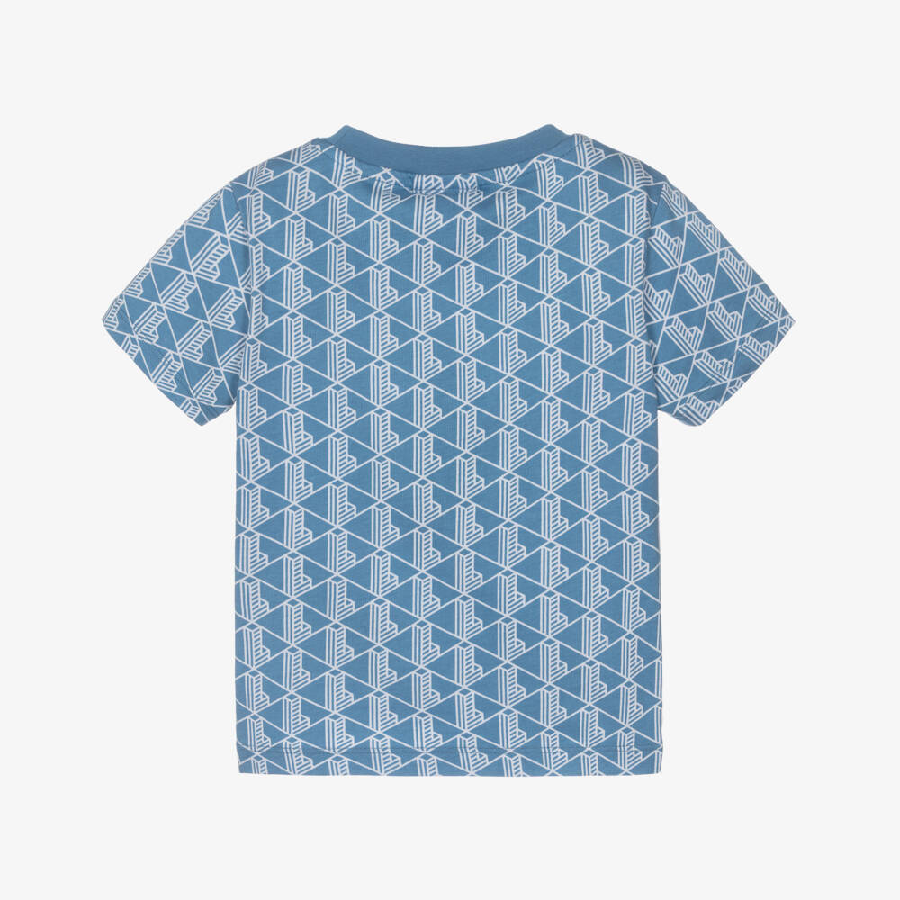 Lacoste-Boys Blue Organic Cotton Monogram Logo T-Shirt | Childrensalon
