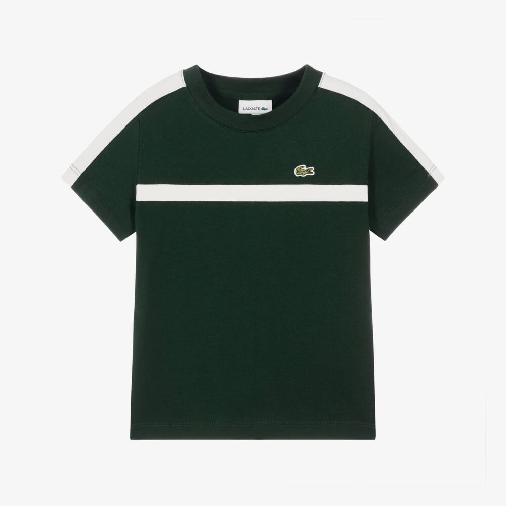 Lacoste-Boys Dark Green Colourblock Cotton T-Shirt | Childrensalon