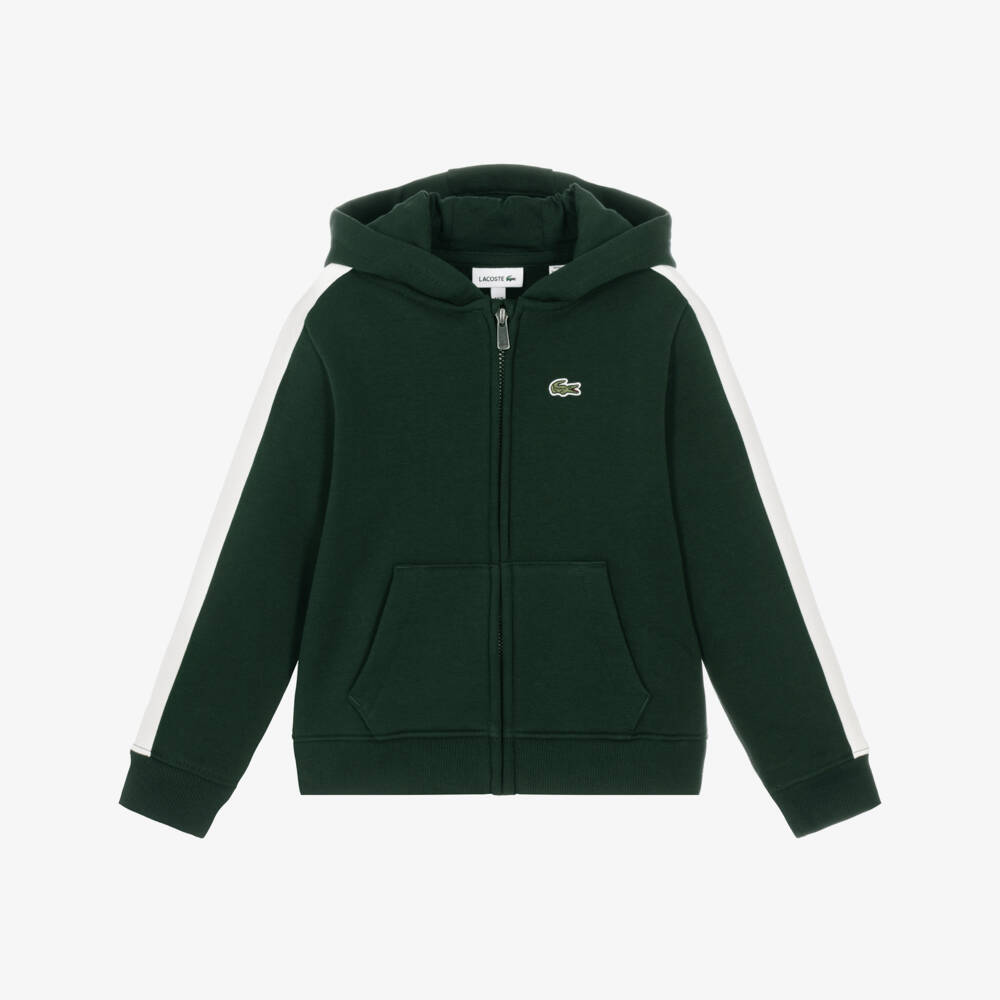 Lacoste-Boys Dark Green Colourblock Zip-Up Top | Childrensalon