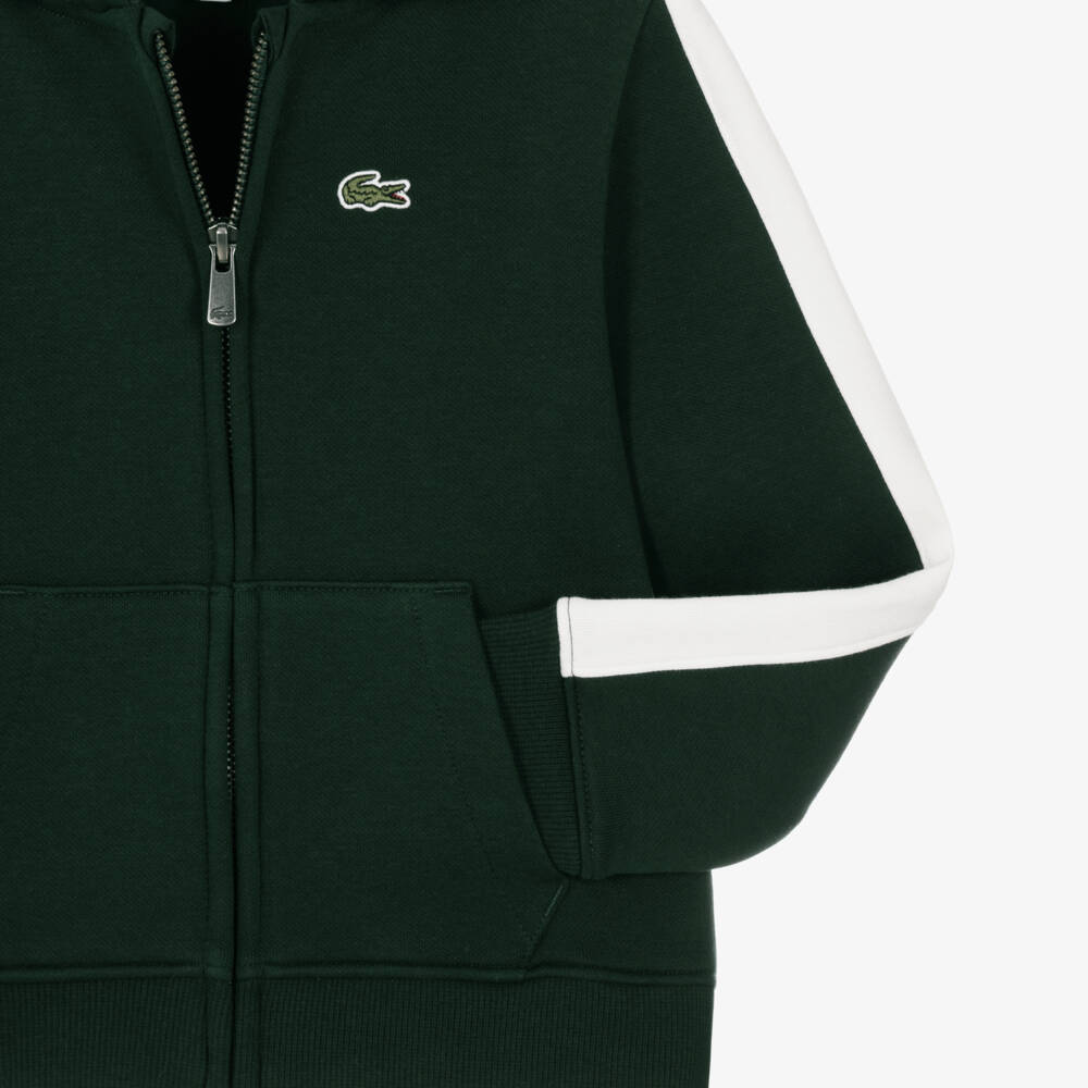 Lacoste-Boys Dark Green Colourblock Zip-Up Top | Childrensalon