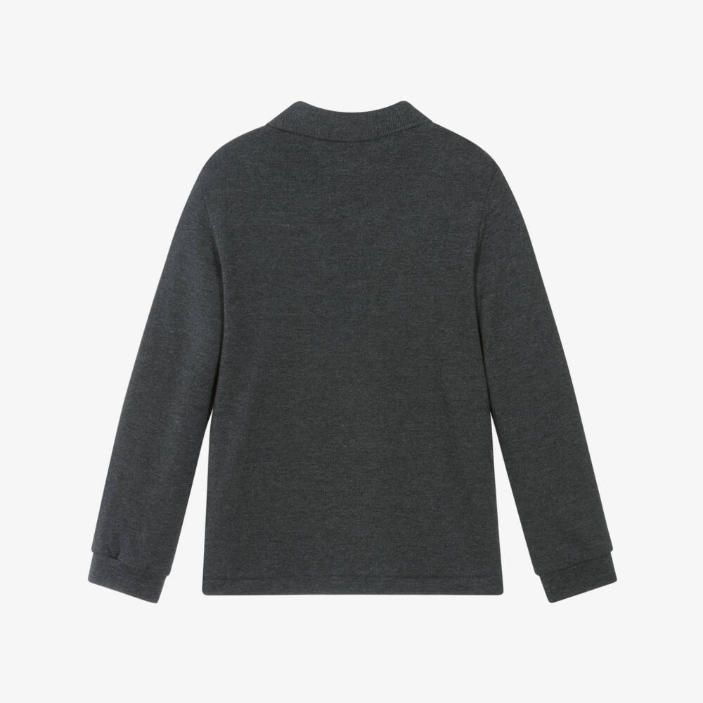 Lacoste-Boys Dark Grey Cotton Piqué Long-Sleeved Polo Shirt | Childrensalon
