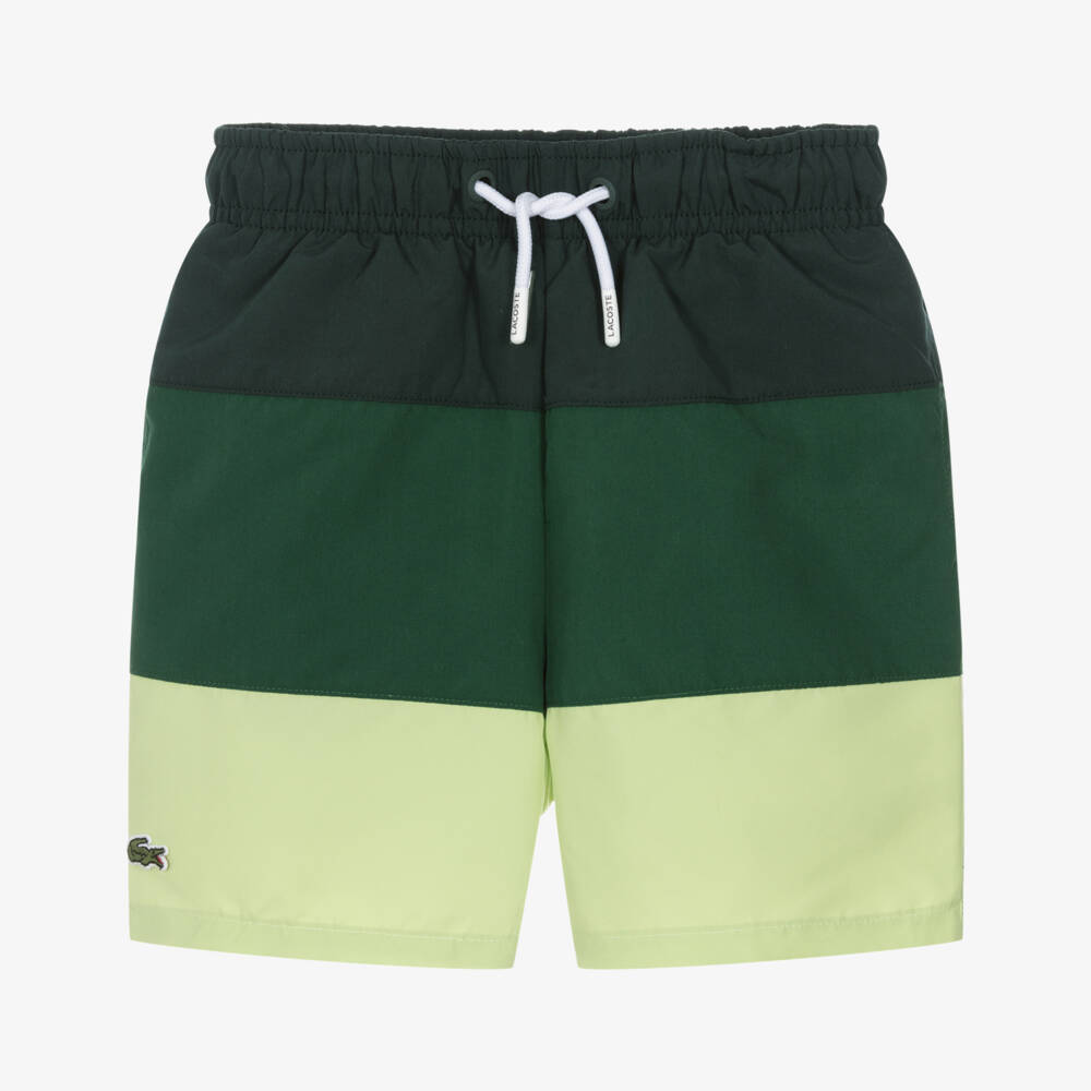 Lacoste-Boys Green Colourblock Drawstring Swim Shorts | Childrensalon