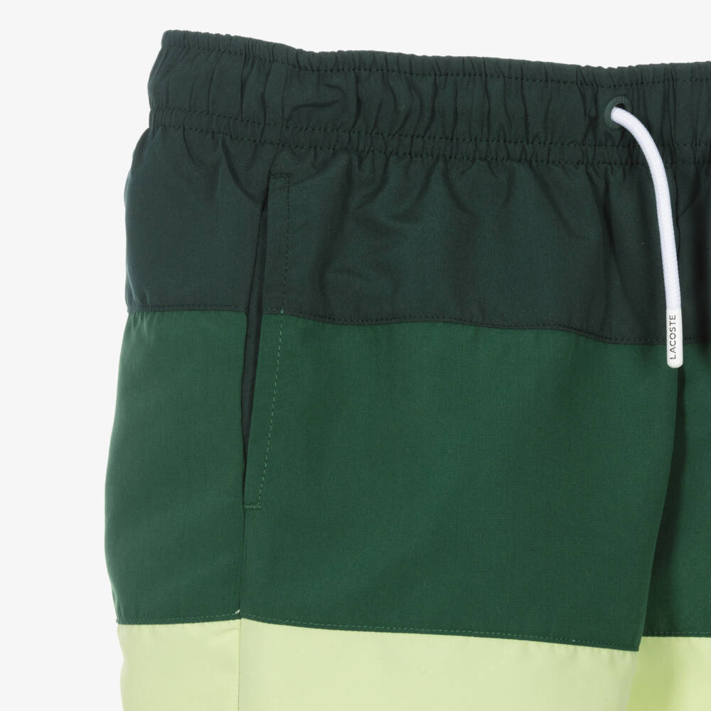 Lacoste-Boys Green Colourblock Drawstring Swim Shorts | Childrensalon