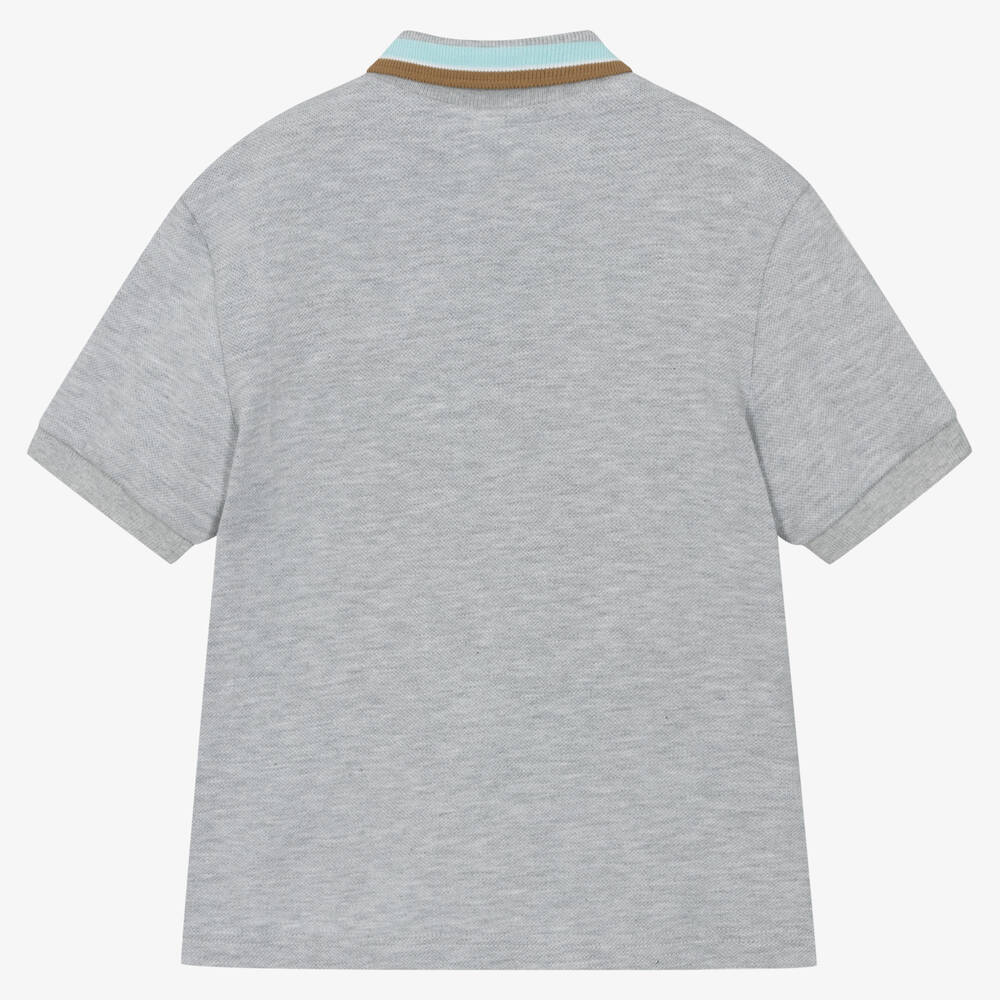 Lacoste-Boys Grey Cotton Crocodile Polo Shirt | Childrensalon