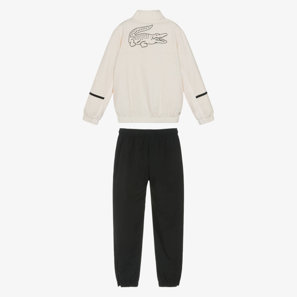 Lacoste-Boys Ivory & Black Logo Print Tracksuit | Childrensalon