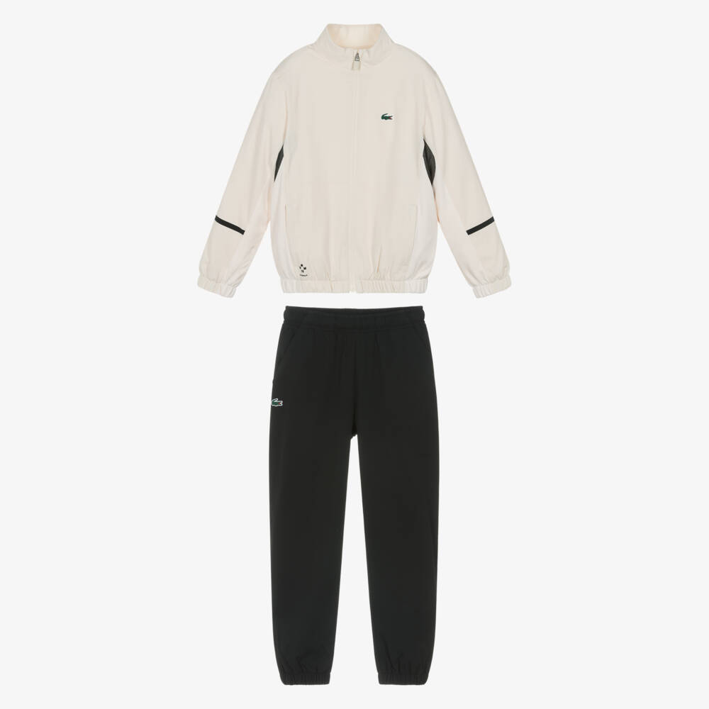 Lacoste-Boys Ivory & Black Logo Print Tracksuit | Childrensalon