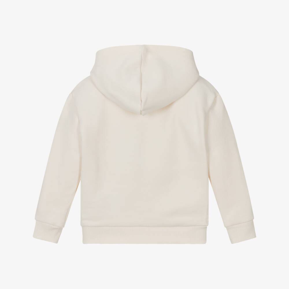 Lacoste-Boys Ivory Hoodie with Multicoloured Logo  | Childrensalon