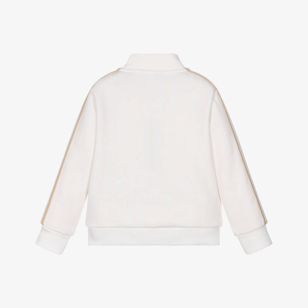 Lacoste-Boys Ivory Jacquard Petit Piqué Monogram Logo Zip-Up Top | Childrensalon