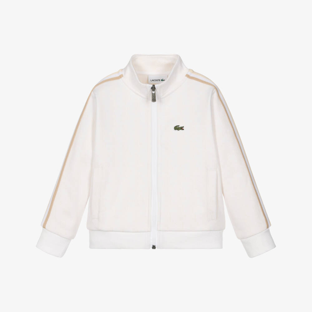 Lacoste-Boys Ivory Jacquard Petit Piqué Monogram Logo Zip-Up Top | Childrensalon