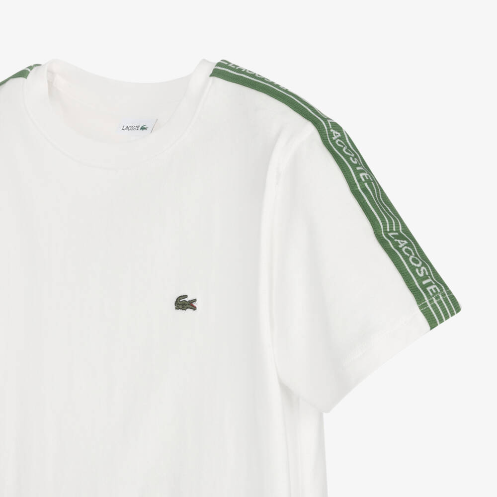Lacoste-Boys Ivory Organic Cotton T-Shirt with Logo Tape | Childrensalon