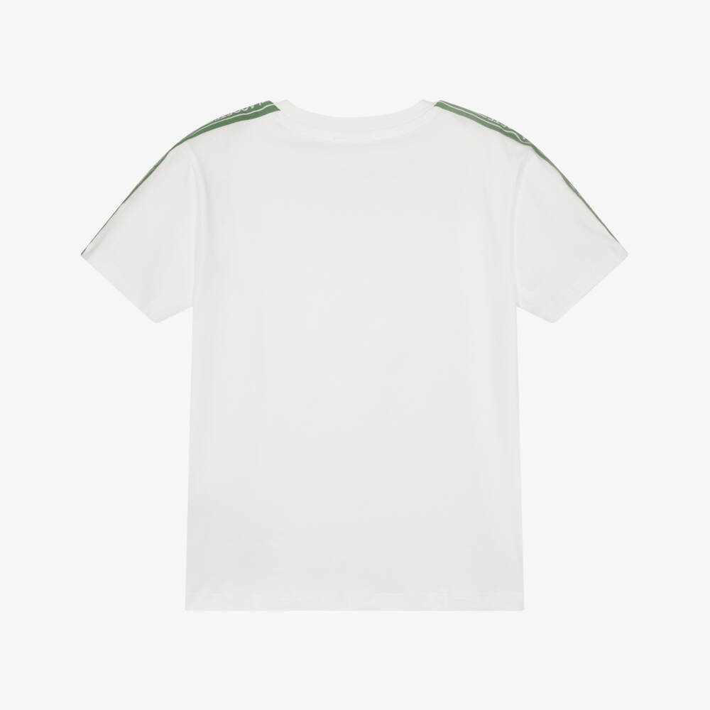 Lacoste-Boys Ivory Organic Cotton T-Shirt with Logo Tape | Childrensalon