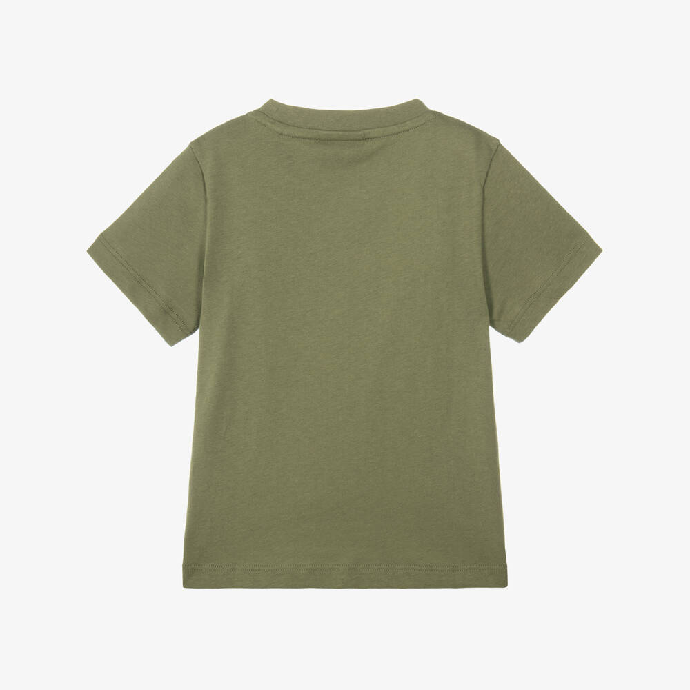 Lacoste-Boys Khaki Green Cotton T-Shirt | Childrensalon