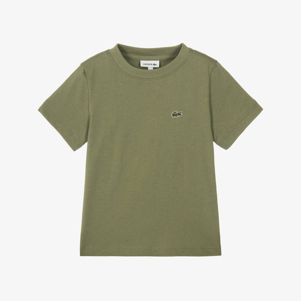 Lacoste-Boys Khaki Green Cotton T-Shirt | Childrensalon