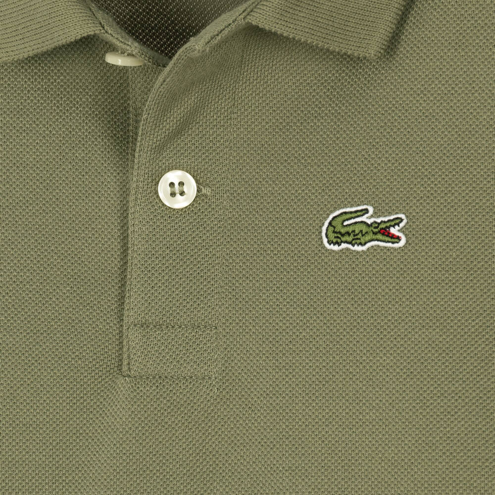 Lacoste-Boys Khaki Green Long Sleeve Piqué Polo Shirt | Childrensalon