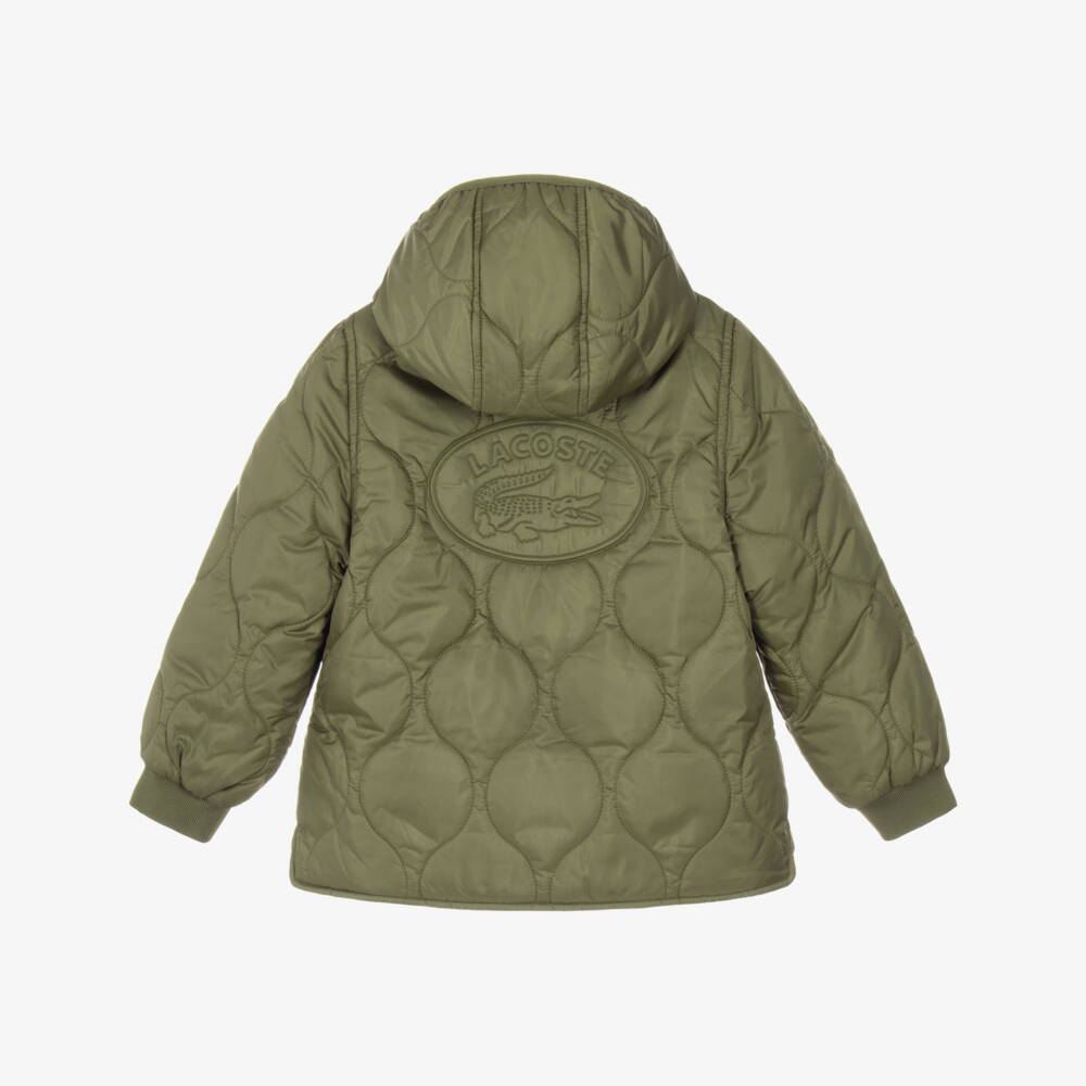 Lacoste-Boys Khaki Green Quilted Jacket | Childrensalon