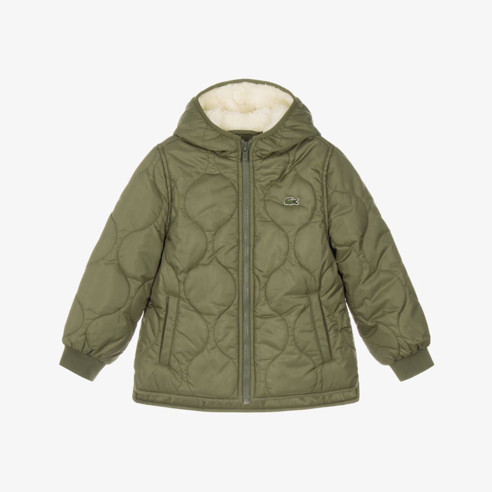 Lacoste-Boys Khaki Green Quilted Jacket | Childrensalon