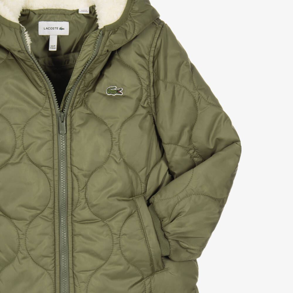 Lacoste-Boys Khaki Green Quilted Jacket | Childrensalon