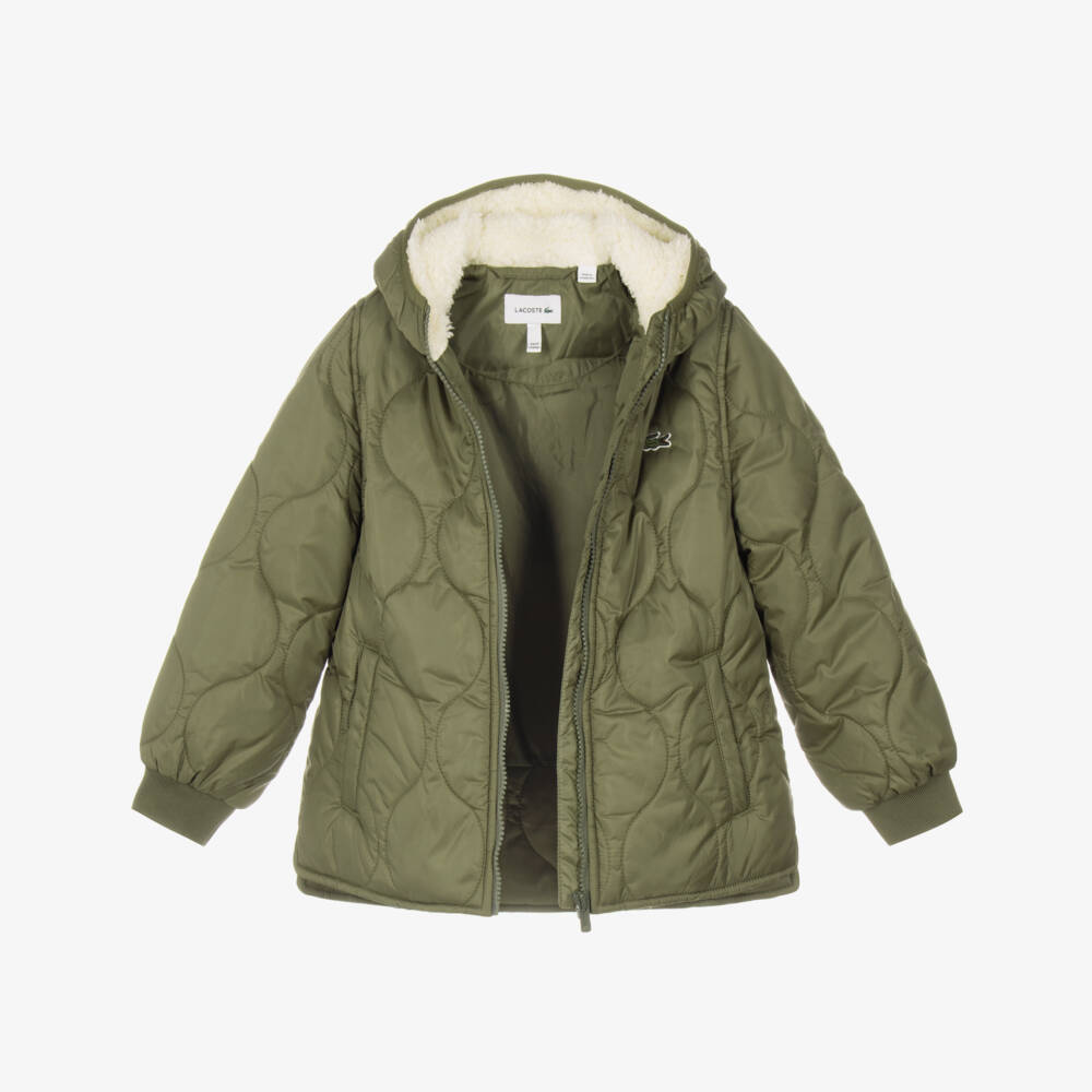 Lacoste-Boys Khaki Green Quilted Jacket | Childrensalon