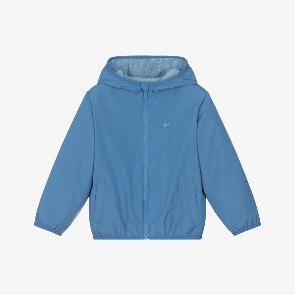 Lacoste-Boys Lightweight Blue Hooded Jacket with Crocodile Logos | Childrensalon