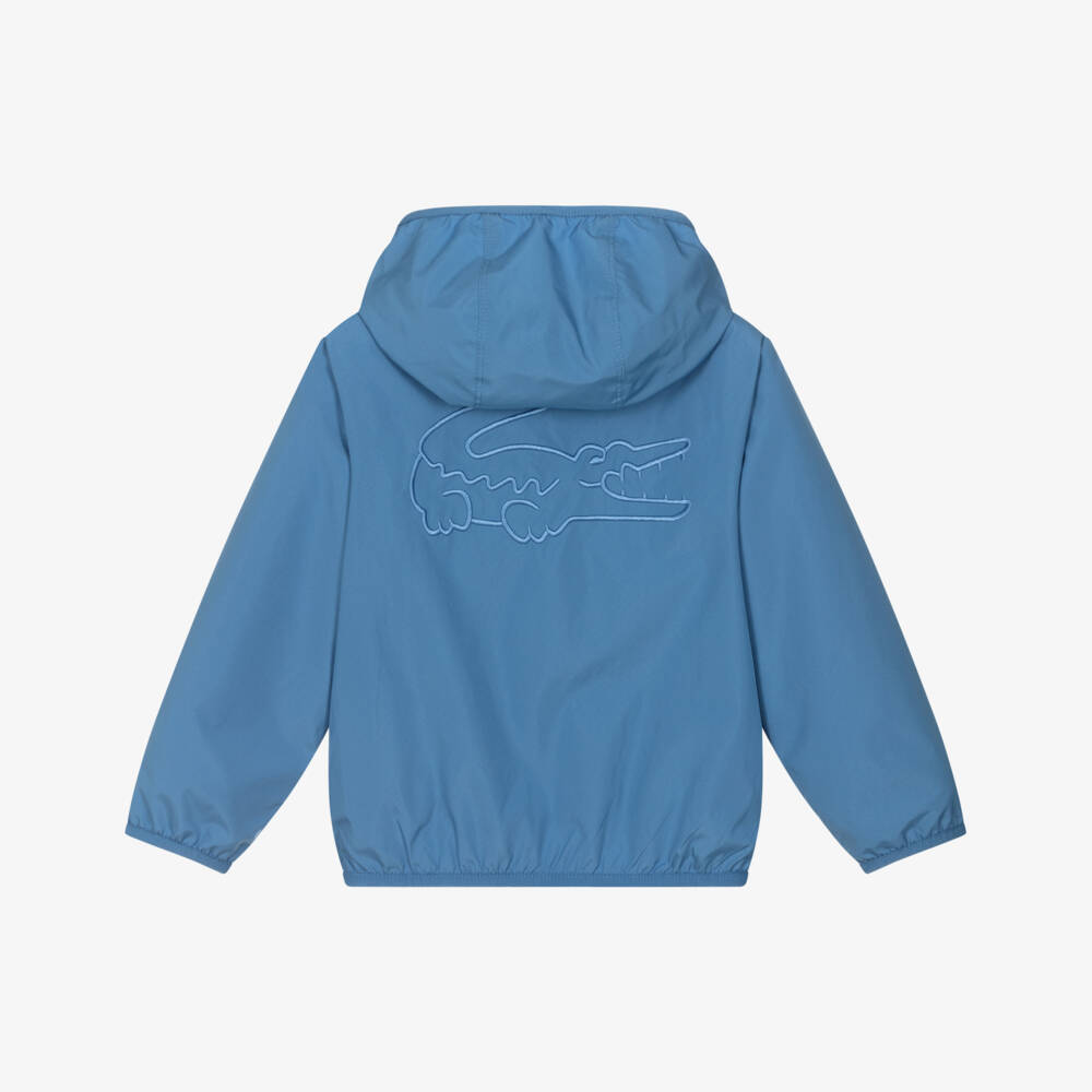 Lacoste-Boys Lightweight Blue Hooded Jacket with Crocodile Logos | Childrensalon