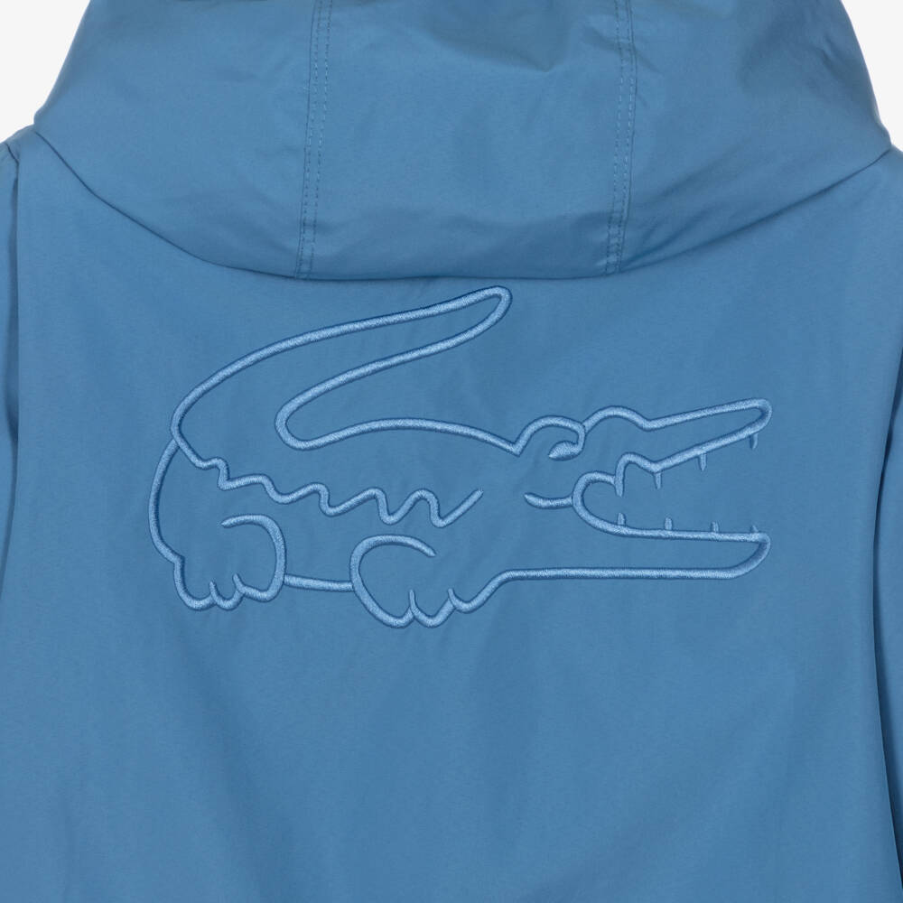Lacoste-Boys Lightweight Blue Hooded Jacket with Crocodile Logos | Childrensalon