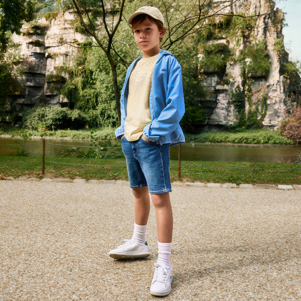 Lacoste-Boys Lightweight Blue Hooded Jacket with Crocodile Logos | Childrensalon
