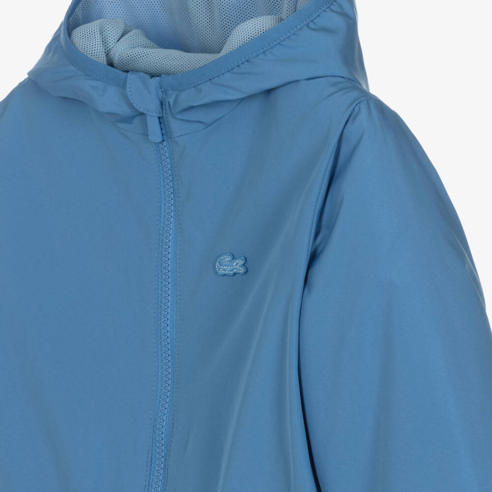 Lacoste-Boys Lightweight Blue Hooded Jacket with Crocodile Logos | Childrensalon