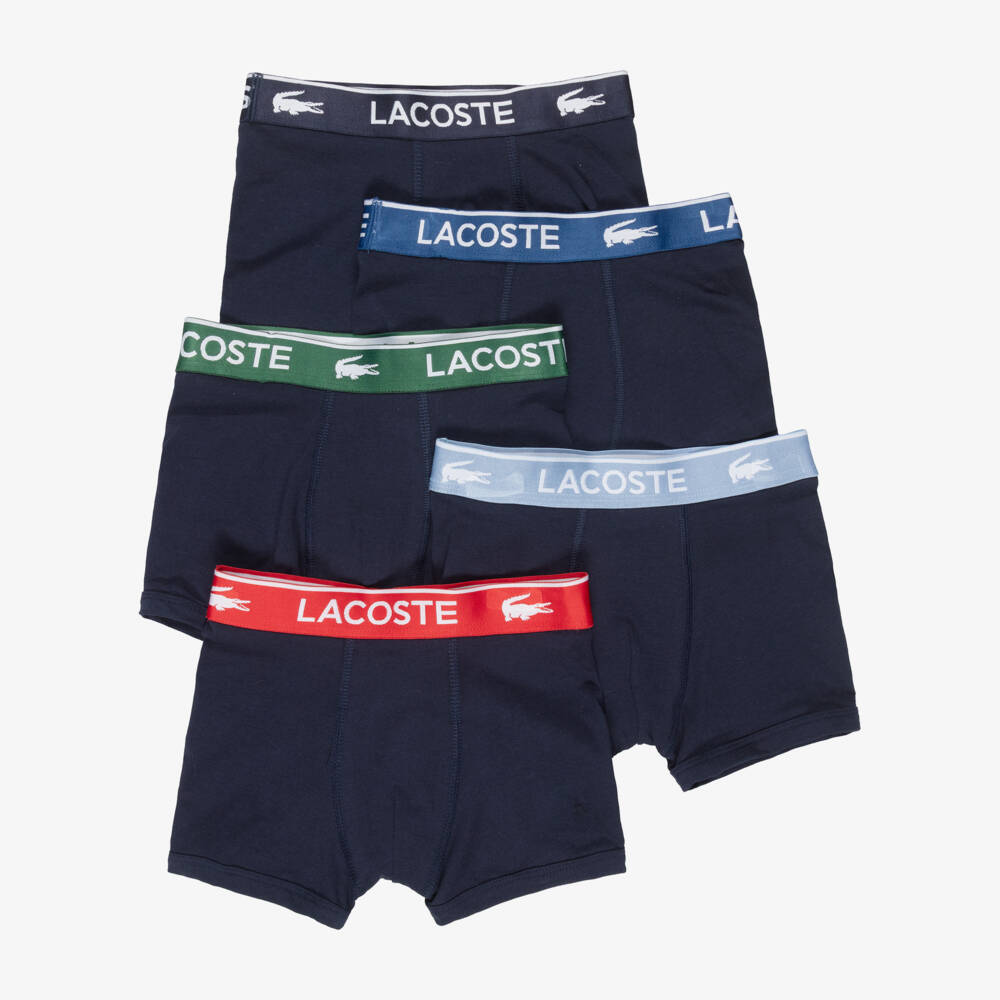 Lacoste-Boys Navy Blue Cotton Crocodile Logo Boxer Shorts (5 Pack) | Childrensalon